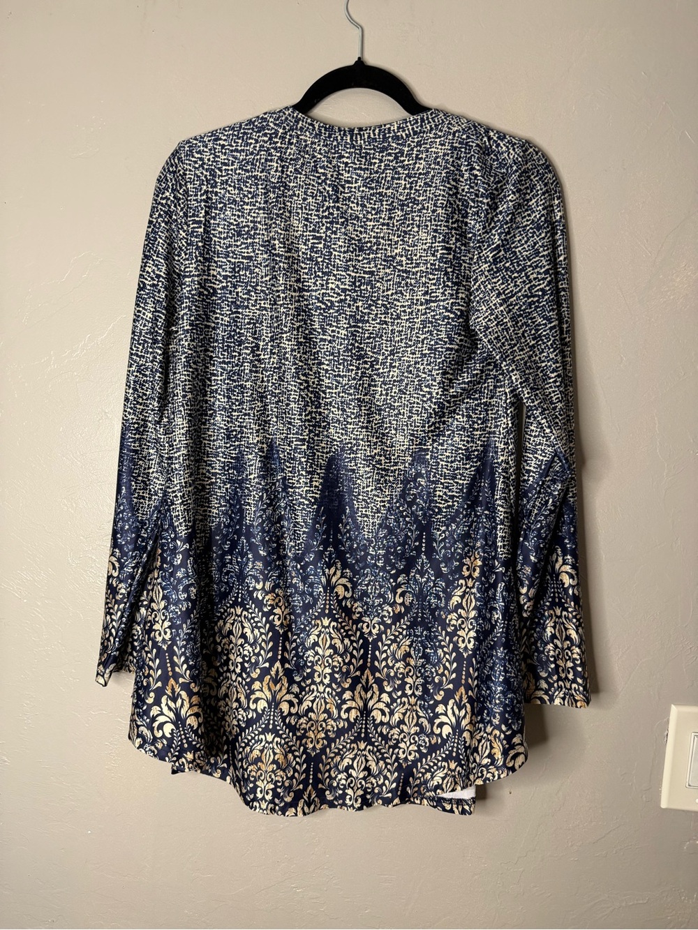 Women's Navy and Cream Patterned Long Sleeve Top